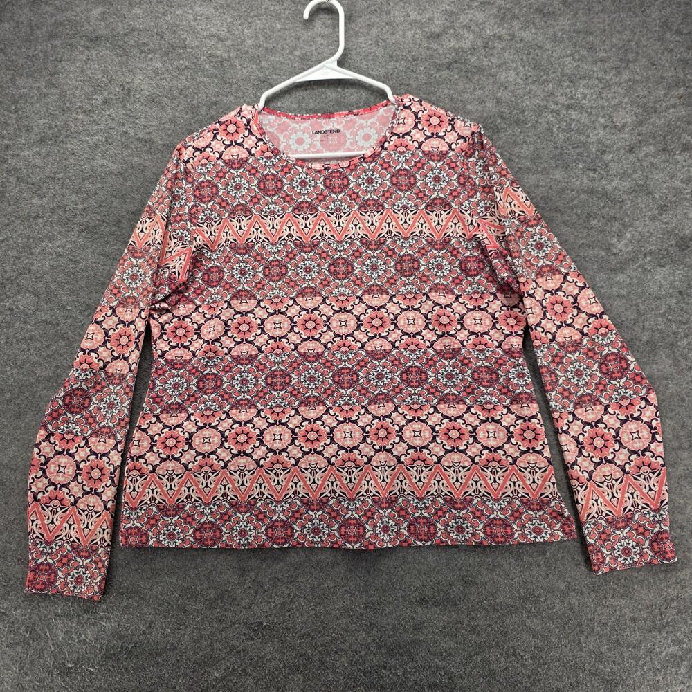 Lands' End Shirt Womens Large Geometric Print Long Sleeve Nylon Spandex